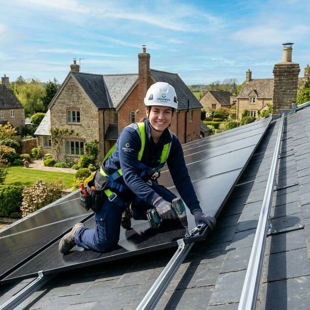 Certified engineer installing solar panels on a UK home